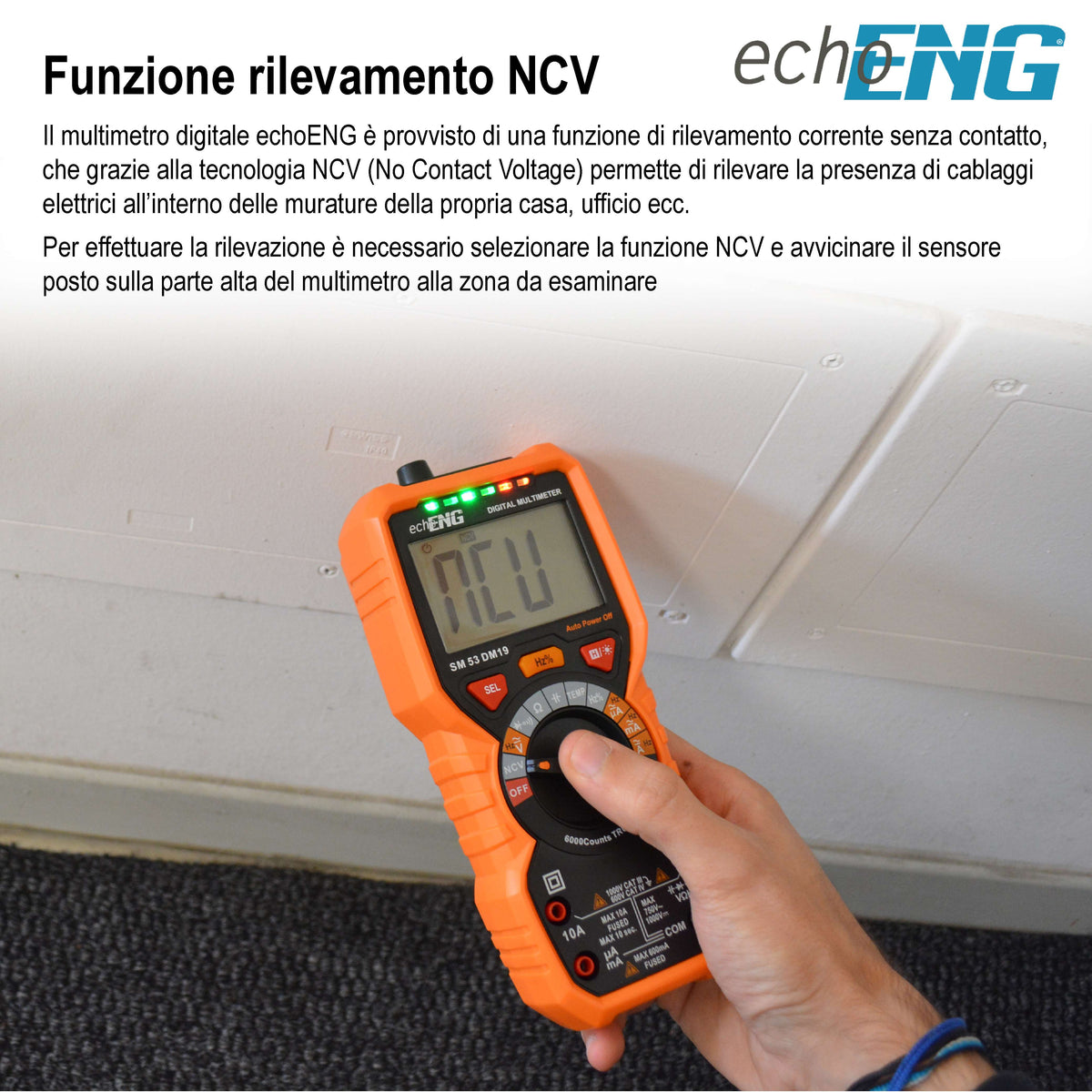 Multimetro Digitale 6000 Conti TRUE RMS, Termometro, Tensione AC/DC, CAT IV 600V / CAT III 1000V - echoENG SM 53 DM19